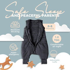 Nyte Nyte Baby sleep sack gray inverted zip enables easy diaper changes and secure coverage.