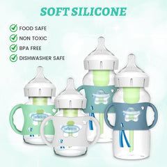 NYTGAH bottle holder green star promotes hands-free feeding with Dr Brown wide-neck bottles