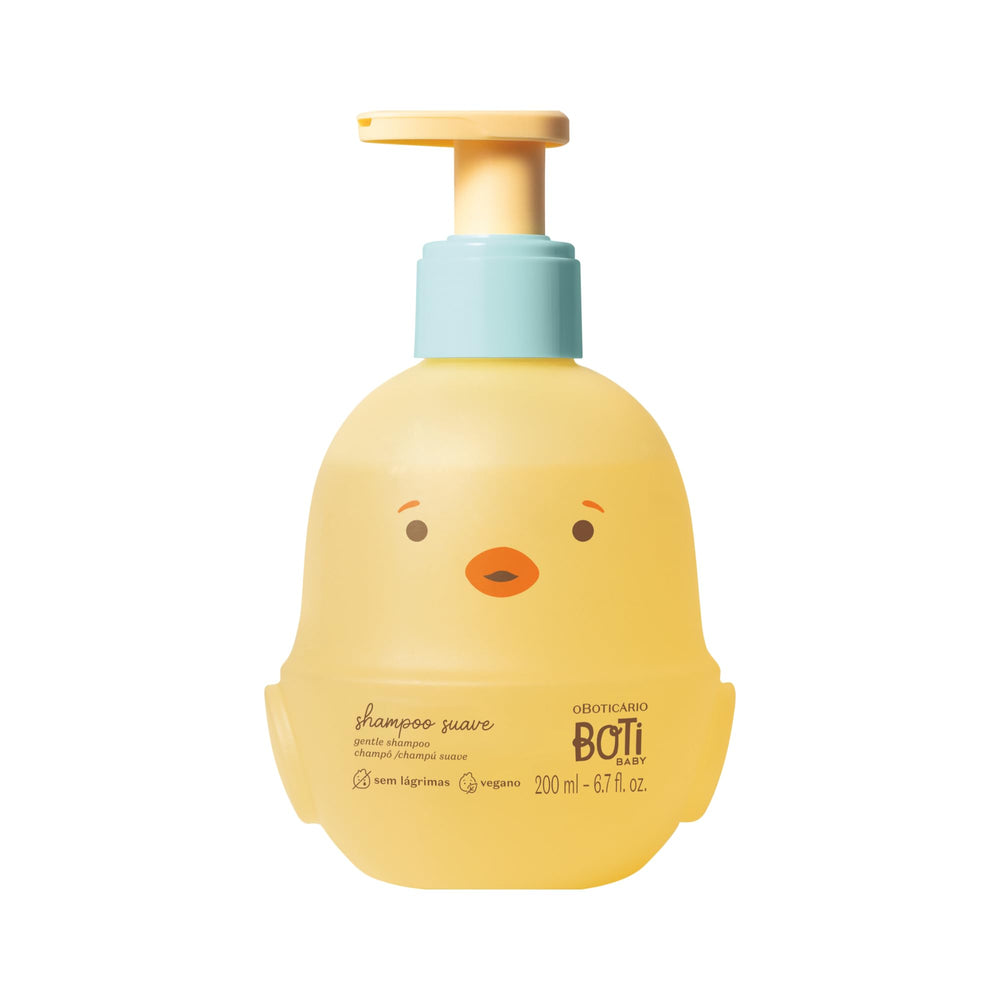 O Boticario Boti Baby Shampoo bottle front shows gentle tear-free cleansing for babies.