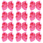OAOLEER hot pink bow 8-inch close-up showing vibrant color and durable grosgrain texture for everyday wear.