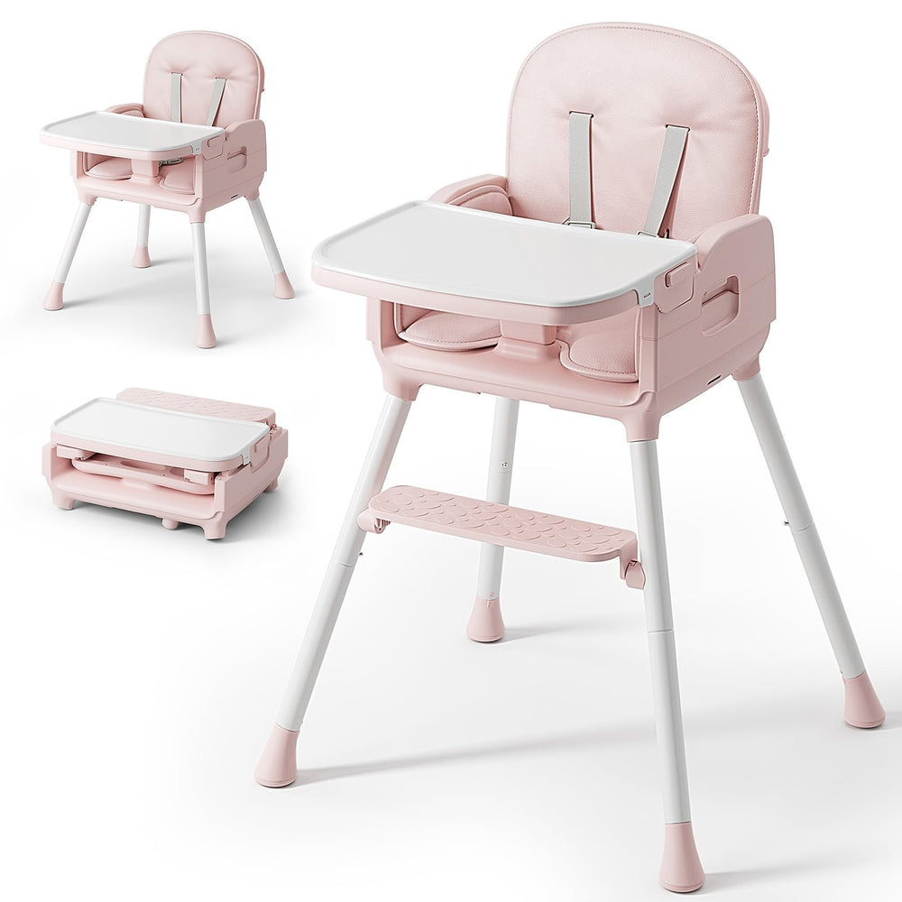 Obee Odee 3-in-1 high chair setup in pink shows portable design for travel