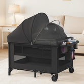 Obee Odee 4-in-1 baby bassinet-playard setup highlights versatile all-in-one solution for newborn to toddler.