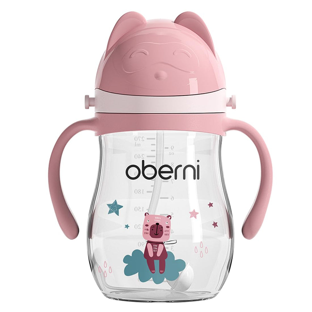 Oberni leakproof sippy cup pink side view for anti-spill practice on the go