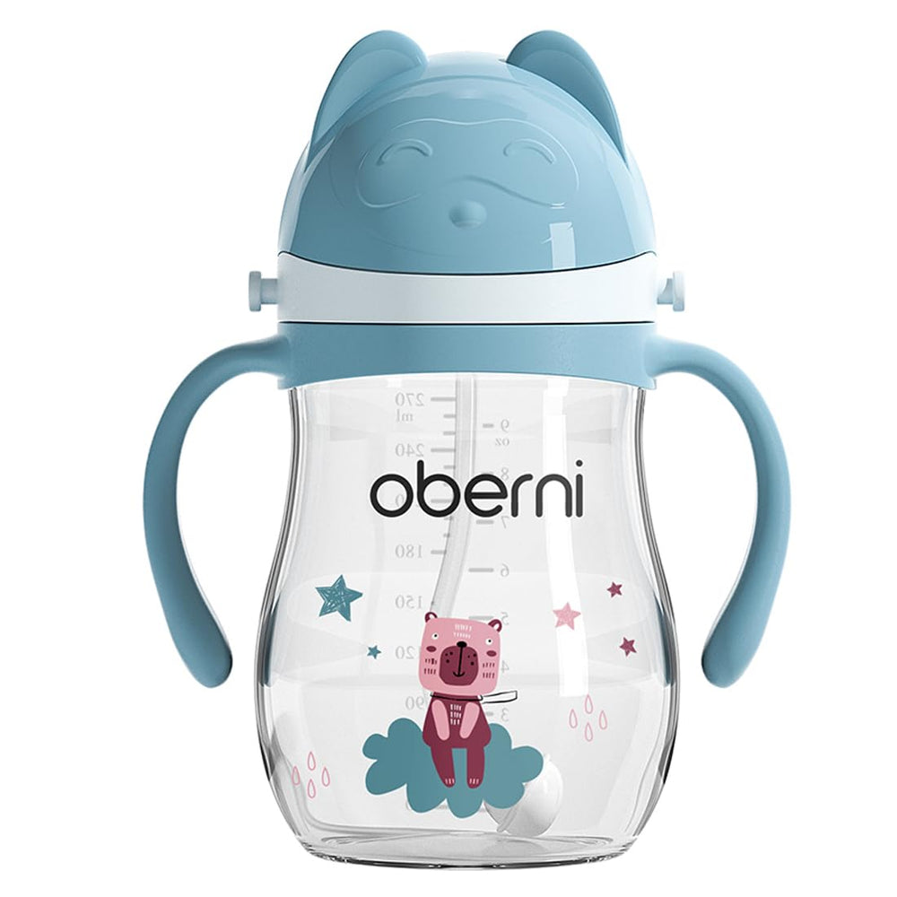 Oberni leakproof sippy cups blue lid and strap for travel and anti-spill on the go