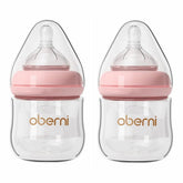 Oberni wide-neck glass baby bottle with anti-colic design for smoother feeds.