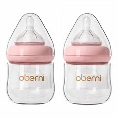 Oberni wide-neck glass baby bottle with anti-colic design for smoother feeds.