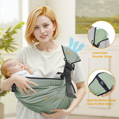 Oblitor baby carrier sleep mode shows bottom buckle for comfy nap-ready use