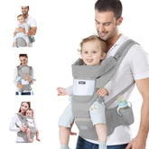 Ocanoiy baby carrier front view shows breathable cotton comfort for newborns.