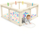 OCATO foldable playpen folded for compact storage and travel.