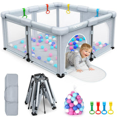 OCATO Baby Playpen folding setup shows quick, portable assembly.