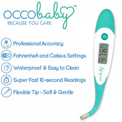 OCCObaby thermometer with 10-second reading for quick fever checks by caregivers.
