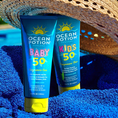 Ocean Potion Kids SPF50 broad-spectrum label with UVA/UVB coverage.
