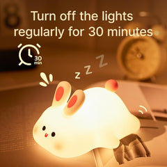 Ocegaoem Bunny Night Light timer image highlighting 30-minute auto shut-off.