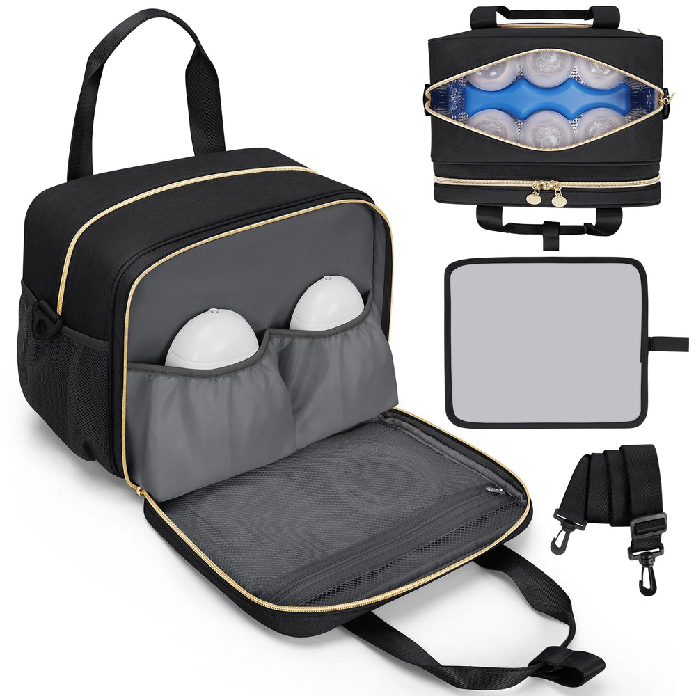 OCKLILY wearable breast pump bag with insulated compartment keeps bottles organized for travel.