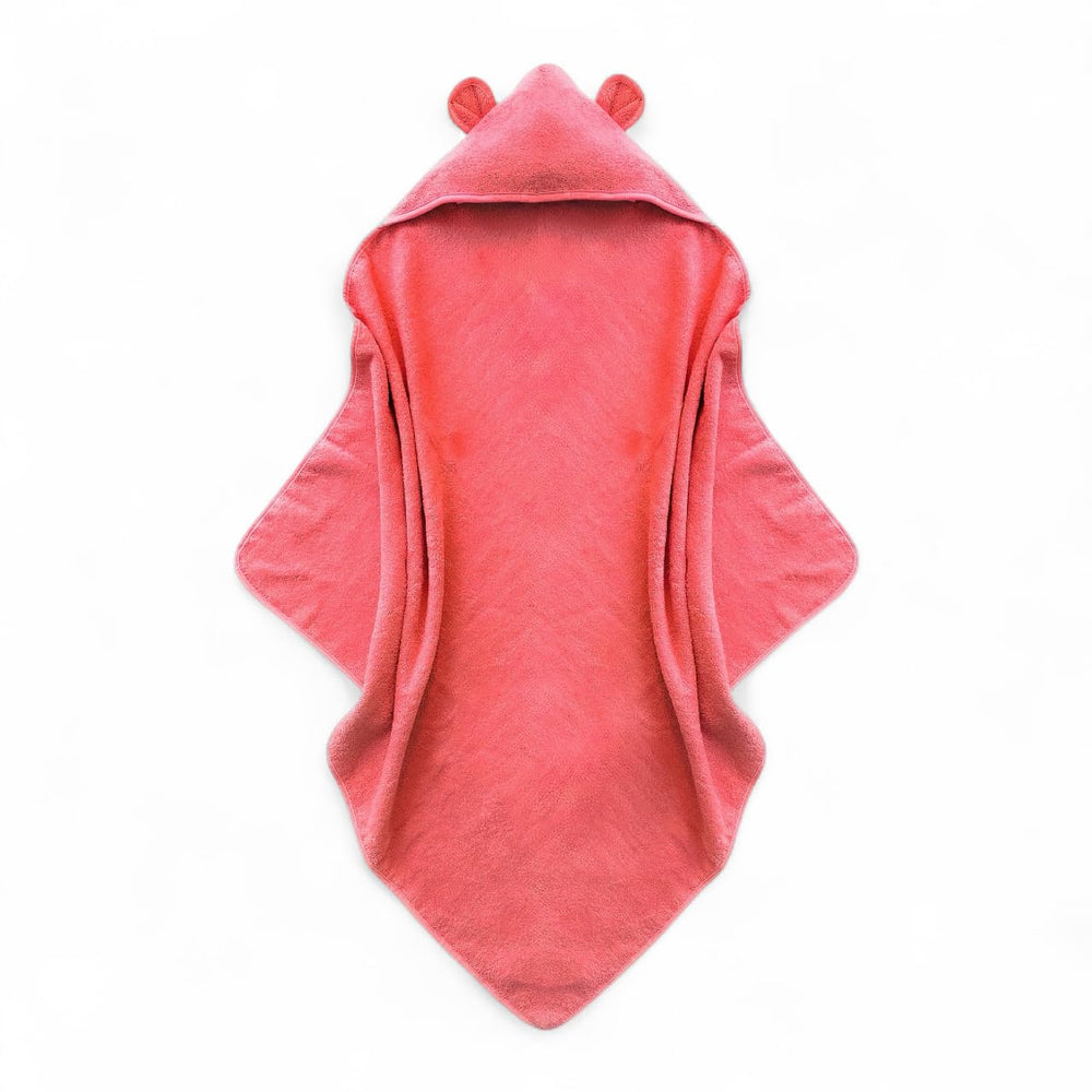 odaa Organic Cotton Toddler Poncho Towel with coral hood and bear ears for bath-time warmth