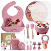 O'doe 17-piece feeding set plate suction in action for mess-free meals