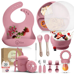 O'doe 17-piece feeding set plate suction in action for mess-free meals