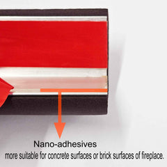 OeckuXIY nano-adhesive backs depicted for strong grip on imperfect fireplace surfaces.
