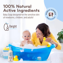 Oeight Baby Body Wash with Aloe Vera shows soothing aloe for delicate skin