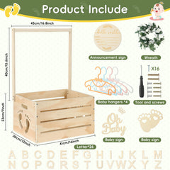 OFUSUY crate closet with handle and garland provides portable décor for baby showers.