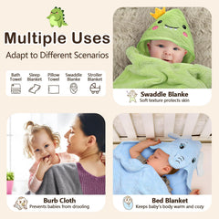 OFUSUY hooded towel with blue elephant; adds warmth after bath.