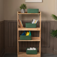 OIASKET 4-pack small storage baskets green on shelf demonstrates practical organization for towels and toys
