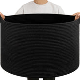 OIAHOMY 105L blanket basket closeup weave shows sturdy cotton rope construction for durable storage.