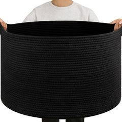 OIAHOMY 105L blanket basket closeup weave shows sturdy cotton rope construction for durable storage.