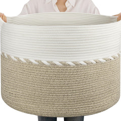 OIAHOMY 105L blanket basket closeup shows sturdy cotton rope storage for living rooms