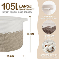 OIAHOMY 105L blanket basket with handles makes carrying laundry easy