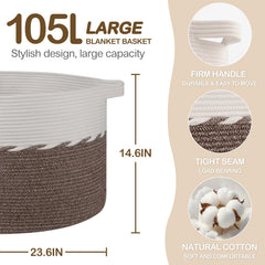 OIAHOMY blanket basket side view highlights sturdy double-stitched handles.