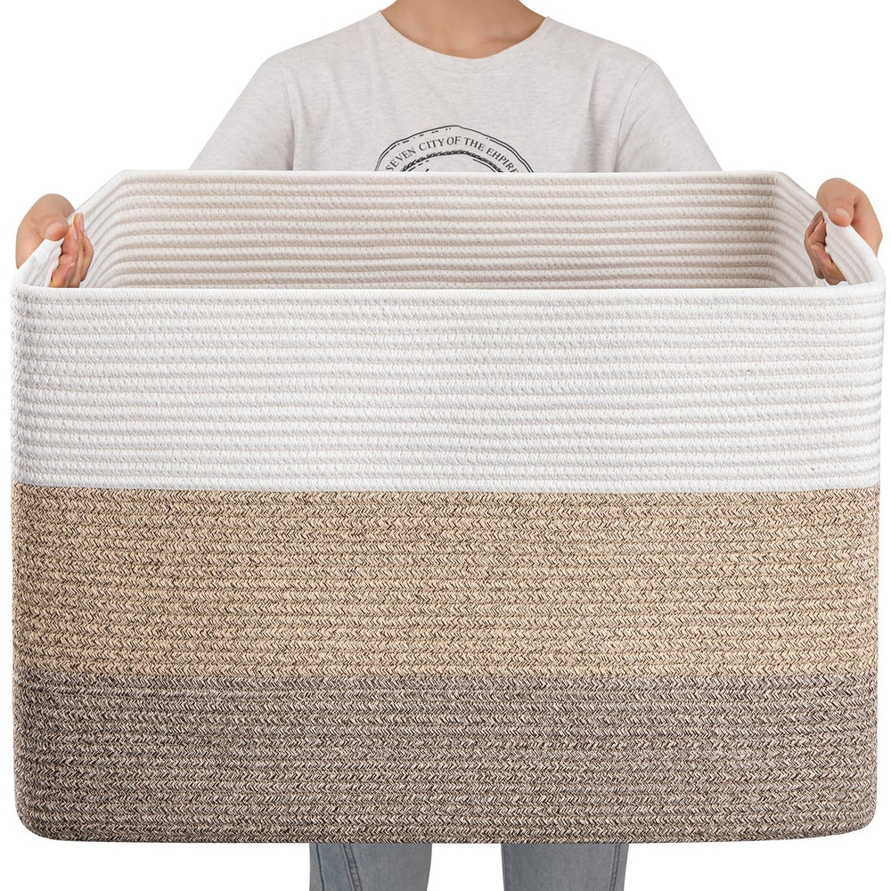 OIAHOMY 108L blanket basket front view in gradient brown, sturdy home storage solution