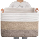 OIAHOMY 108L blanket basket front view in gradient brown, sturdy home storage solution