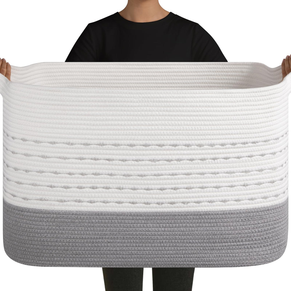 OIAHOMY 108L blanket basket gradient grey front view for easy throw storage
