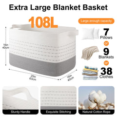 OIAHOMY 108L blanket basket gradient grey handle-detail with reinforced seams