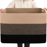 OIAHOMY 108L blanket basket with yellow and black weave, ideal for blankets and easy transport