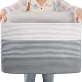 OIAHOMY 108L cotton rope basket front view showing ample blanket storage.