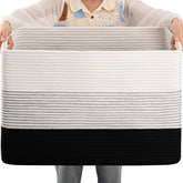 OIAHOMY 108L cotton rope basket in rectangle design for spacious blanket storage.