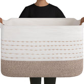 OIAHOMY 108L rectangle blanket basket close-up showing woven cotton rope texture for durability.