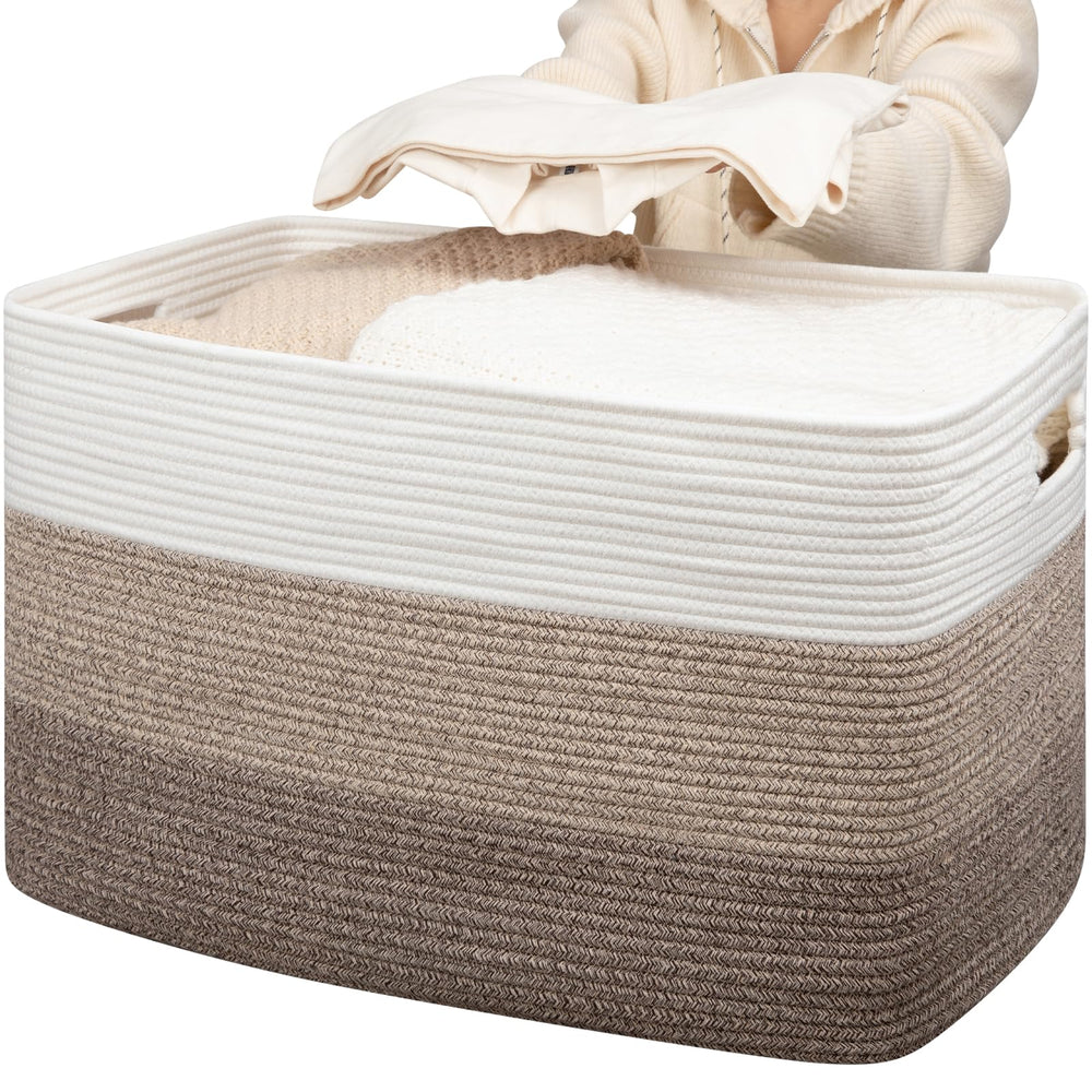 OIAHOMY 118L blanket basket exterior in gradient brown offers stylish, durable storage