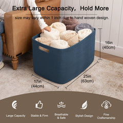 OIAHOMY 118L cotton rope basket in living room keeps floors tidy