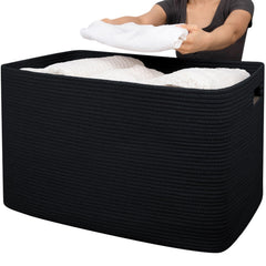 OIAHOMY 118L XXXLarge cotton rope basket front view highlights durable double-reinforced handles for long-term storage