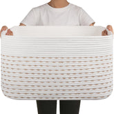 OIAHOMY 75L blanket basket shows 22x17x12 dimensions keeping living room organized