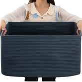 OIAHOMY 75L blanket basket blue showcasing ample storage for blankets.