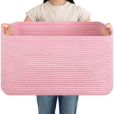 OIAHOMY 75L blanket basket front view showing spacious storage for blankets and toys.