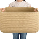 OIAHOMY 75L blanket basket front view showing durable cotton rope construction for home storage