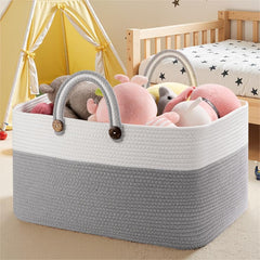 OIAHOMY 75L gradient grey blanket basket close-up shows durable cotton rope texture for safe storage.