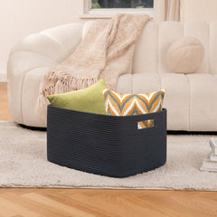 OIAHOMY 75L blanket basket handle closeup highlighting durable double stitched grips.