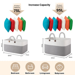 OIAHOMY 75L blanket basket in living room demonstrates ample storage capacity.