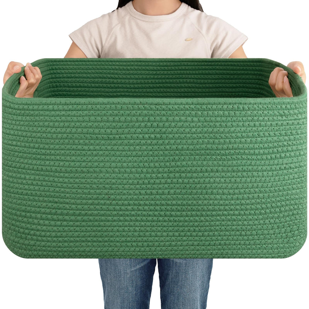 OIAHOMY 75L blanket basket front view showing spacious storage for throws and pillows